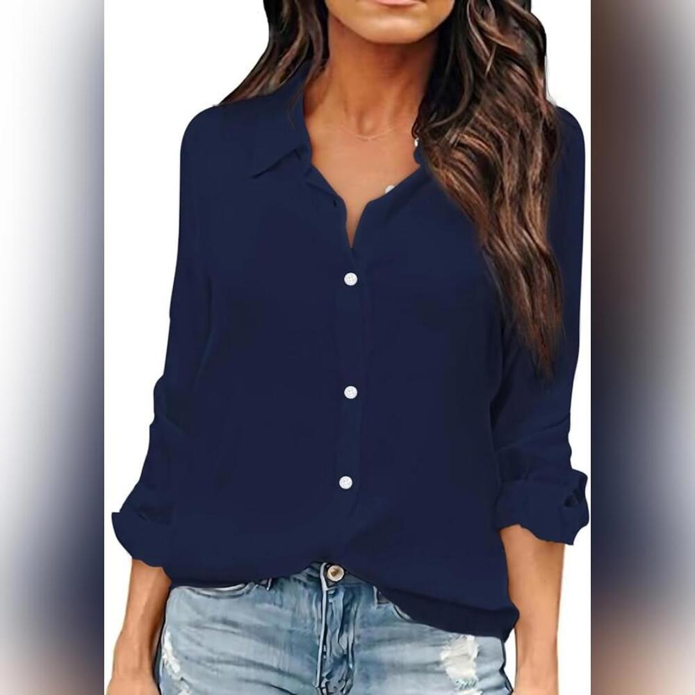 NWT OMSJ Chiffon Office V Neck Casual Business Blouse, XL